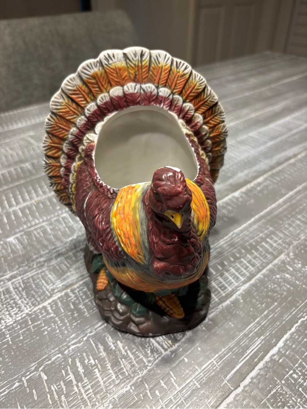 Ceramic Turkey in Red, Orange, Yellow, Brown, Cream